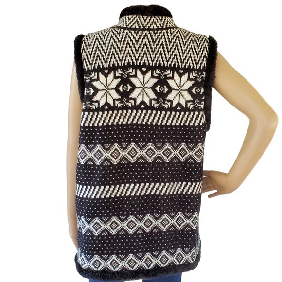 CJ Banks Fair Isle Winter Vest Women's 1X Knit Black & White Lined Sleeveless - Picture 5 of 12
